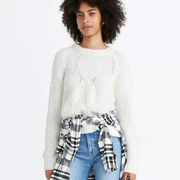 Madewell Sweater Everett Rib-Play Pullover Chunky Cable Knit White Small - Picture 1 of 6